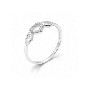 Anel Prata Coração Cravejada Vazado