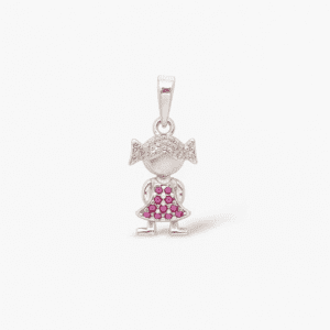 Pingente Prata Menina Cravejada Rosa