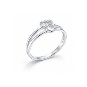 Anel Prata Coração Cravejado e Liso