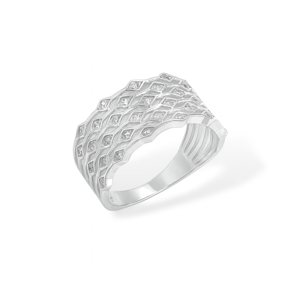 Anel Prata 6 Fios Zirconia
