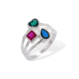 Anel Prata 3 Fios Zirconia Coraçao/ Quadrado/ Gota