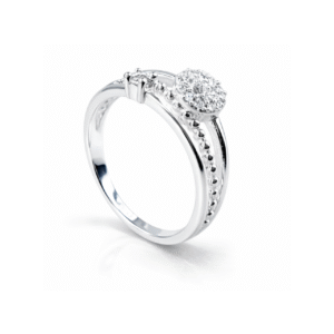 Anel Prata Fio Triplo Solitário, Esferas e Chuveiro