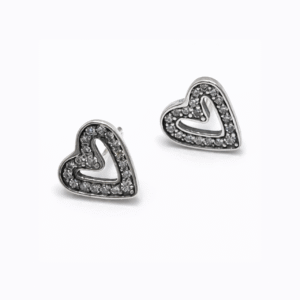 Brinco Prata Coração Envelhecido Cravejado
