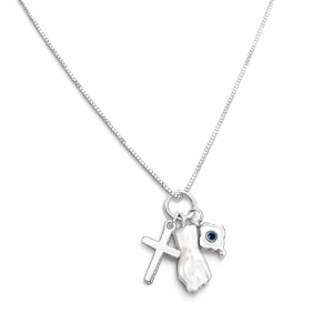 Colar Patua Mão Cruz Olho Grego