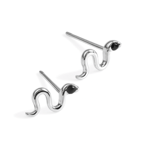 Brinco Prata Cobra Liso Olho Preto