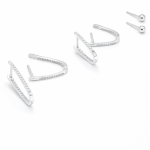 Brinco Prata Trio - 2 Argola U Crav. 1 Bolinha 3MM