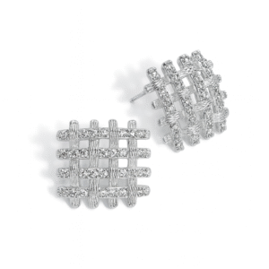 Brinco Prata Quadriculado Cravejado