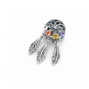 Berloque Prata Separador Filtro dos Sonhos Flores Penas