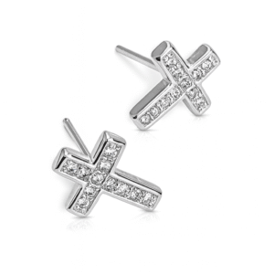 Brinco Prata Cruz Cravejada 01 cm