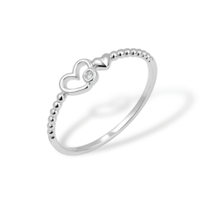 Anel Prata Dois Corações liso e Vazado