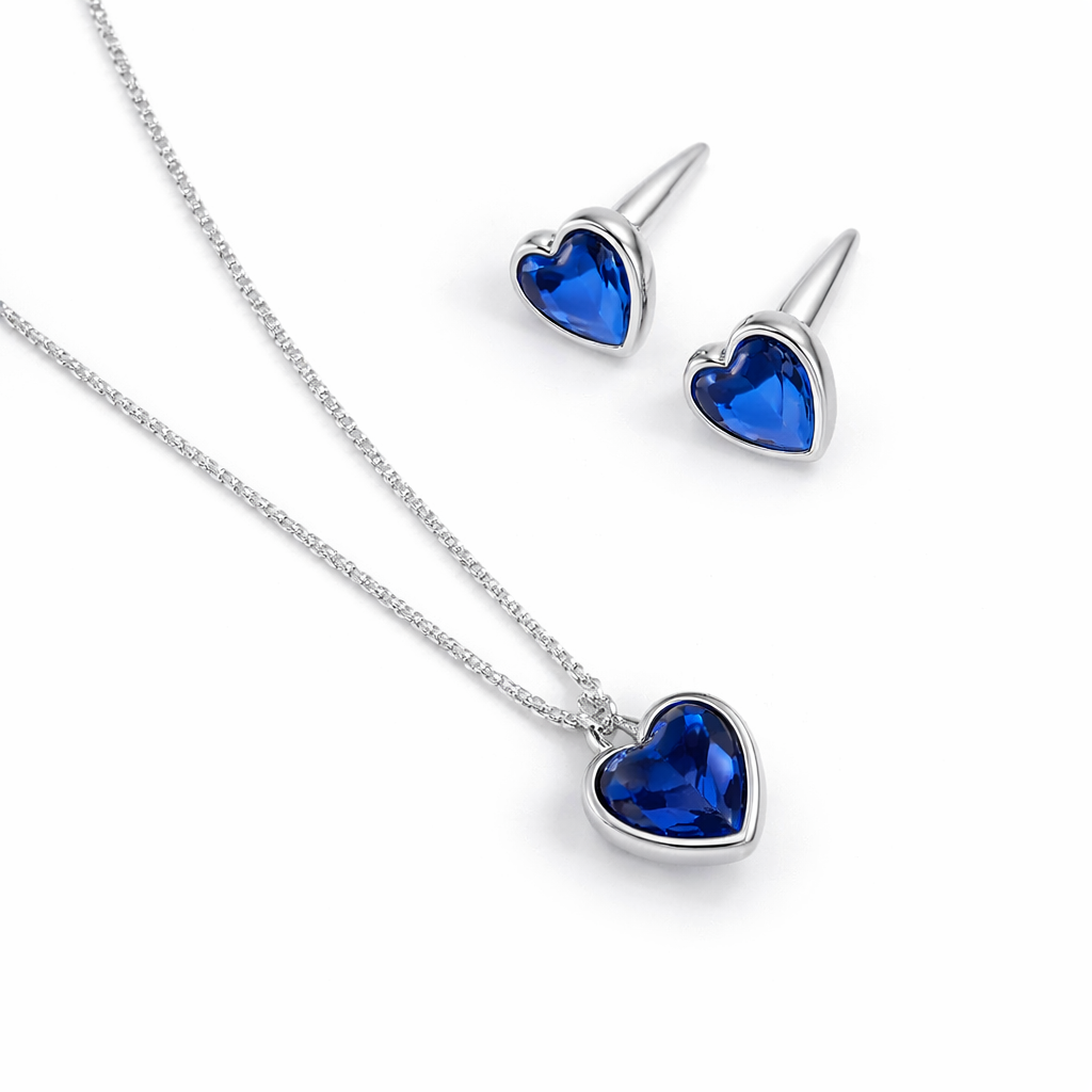 Conjunto de joias com corações azuis