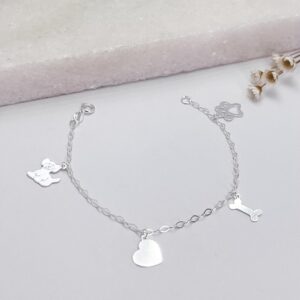 Pulseira Prata 4 Pingentes Dog