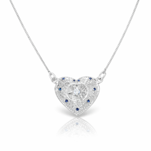 Colar Prata Pingente Coração  3D Nossa Senhora Cravejado 45 CM