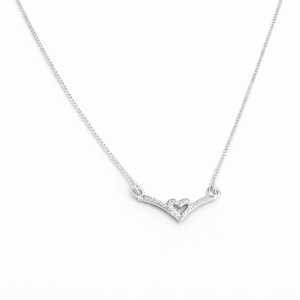 Colar Prata V e Coração Cravejado