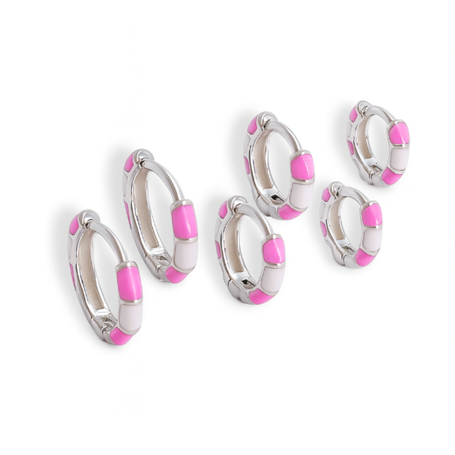 Brinco Prata Trio Resina Rosa
