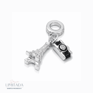 Berloque Prata Ping Torre Eiffel e Camera Preta