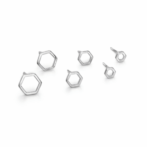 Cartela Trios Prata Hexagonal 05 mm 07 mm 09 mm - Contém 03 Trios