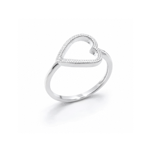 Anel Prata Coração Deitado Falso Cravejado Vazado