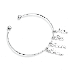 Bracelete Prata Pingentes Pai, Mãe, Eterno e Amor